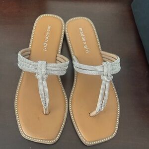 Madden Girl Silver Beaded Knot Thong Sandals